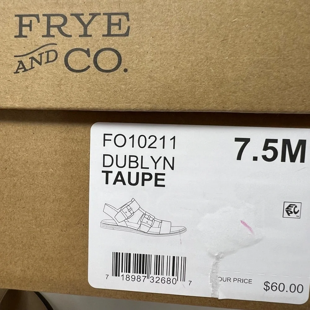 NWT‎ FRYE AND CO Dublyn Sandals Women 7.5 Taupe Gladiator Buckle FO10211 NIB New